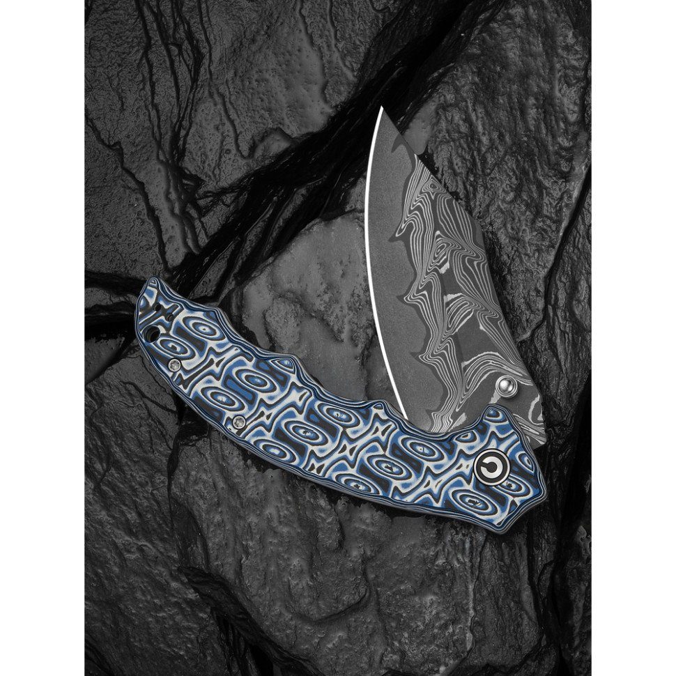 Ніж складаний туристичний Civivi Pentad (8.8 см) Damascus / Micarta синій/білий 10