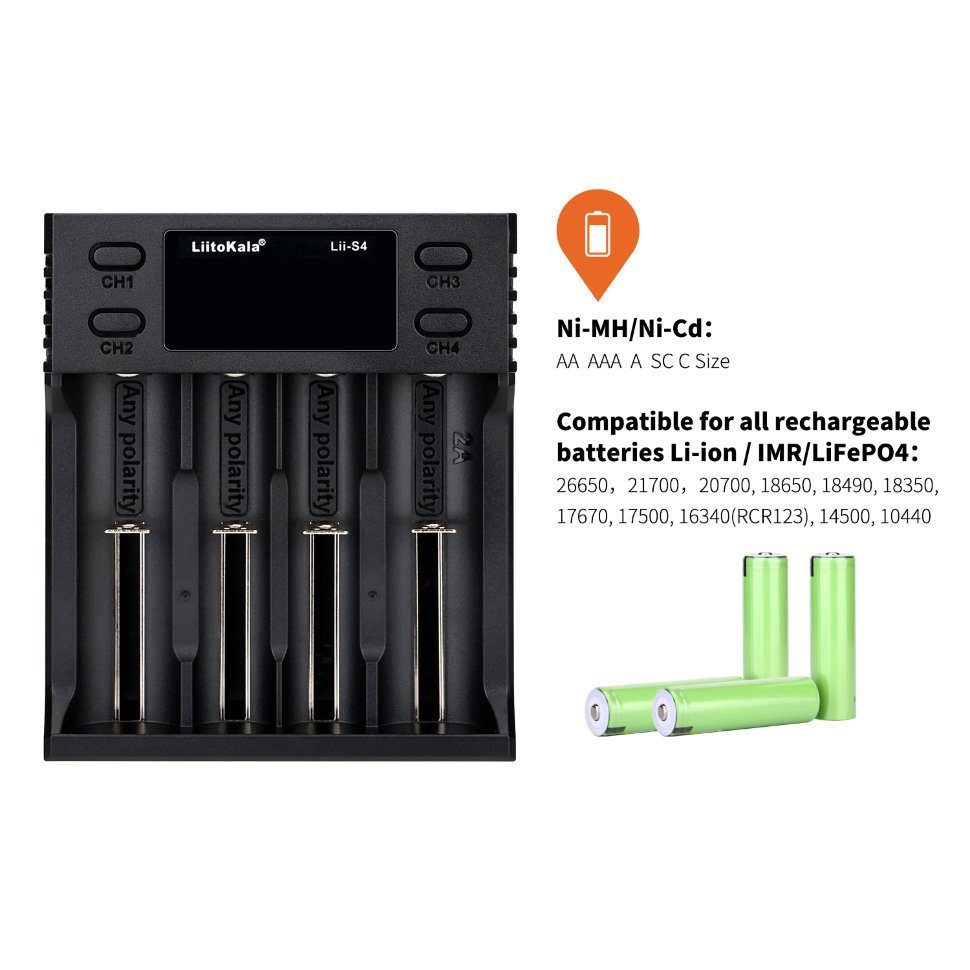 Зарядний пристрій Liitokala Lii-S4, 4 канала, Ni-Mh/Li-ion/LiFePo4, USB, LCD, Box 9