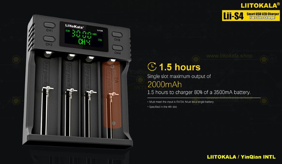 Зарядний пристрій Liitokala Lii-S4, 4 канала, Ni-Mh/Li-ion/LiFePo4, USB, LCD, Box 5