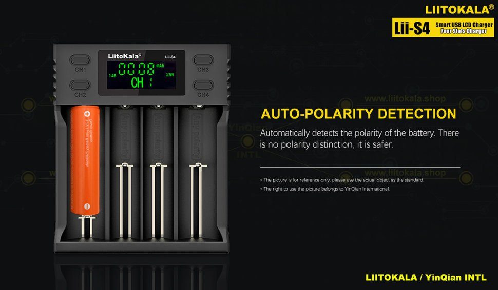 Зарядний пристрій Liitokala Lii-S4, 4 канала, Ni-Mh/Li-ion/LiFePo4, USB, LCD, Box 4