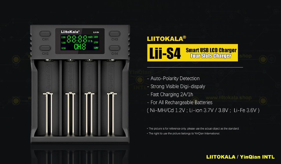 Зарядний пристрій Liitokala Lii-S4, 4 канала, Ni-Mh/Li-ion/LiFePo4, USB, LCD, Box 3