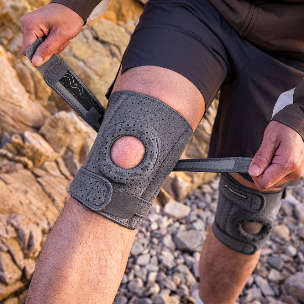 Бандаж на коліно туристичний з пружинною підтримкою Naturehike Qingyue CNK2650DS010, сірий 3