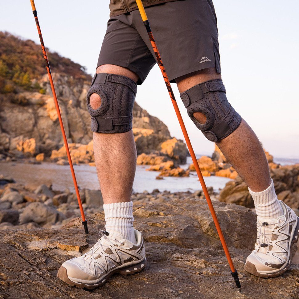 Бандаж на коліно туристичний з пружинною підтримкою Naturehike Qingyue CNK2650DS010, чорний 4