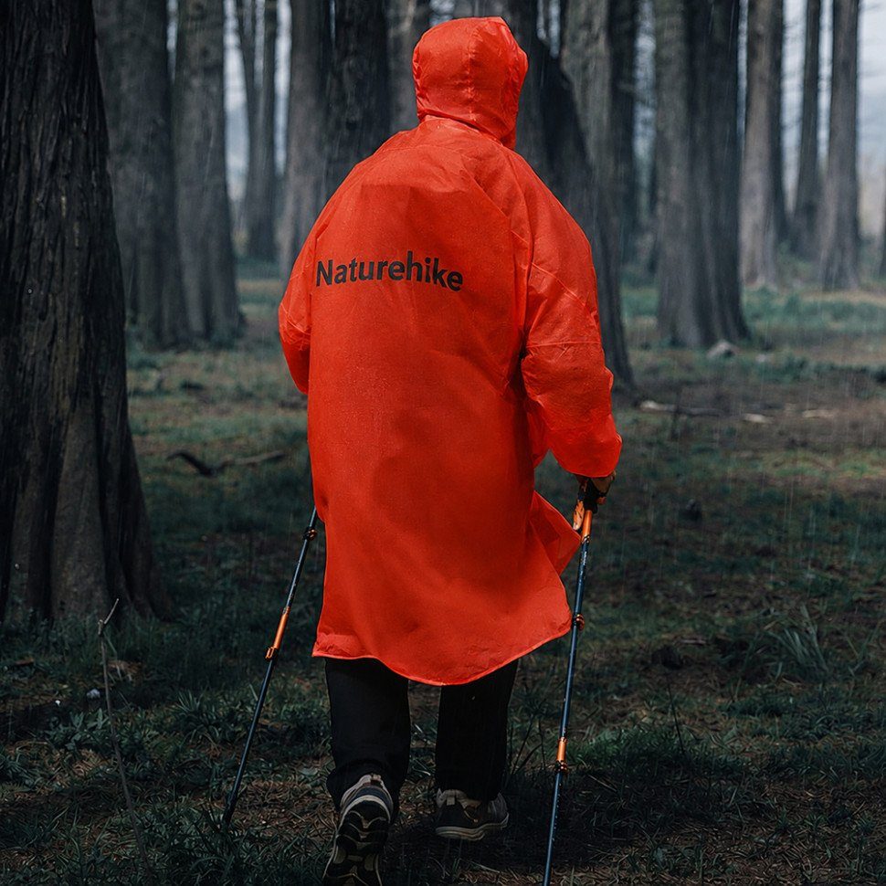 Дощовик-пончо легкий з рукавами Naturehike CNK2620FS011, L, помаранчево-червоний 3