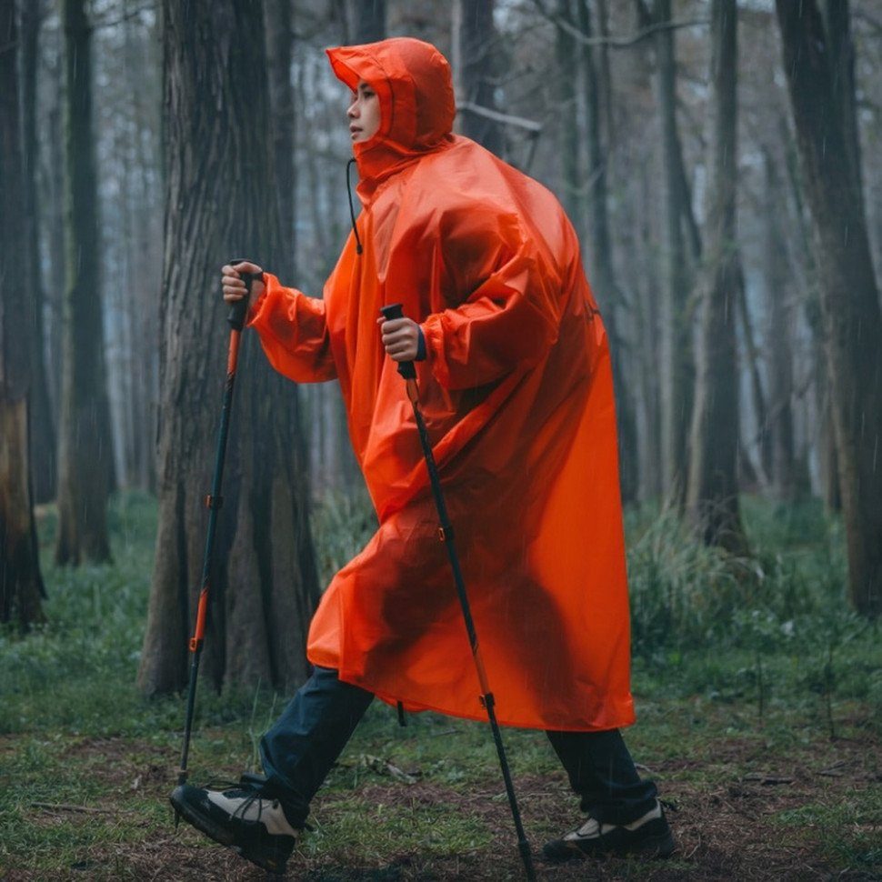 Дощовик-пончо легкий з рукавами Naturehike CNK2620FS011, L, помаранчево-червоний 2