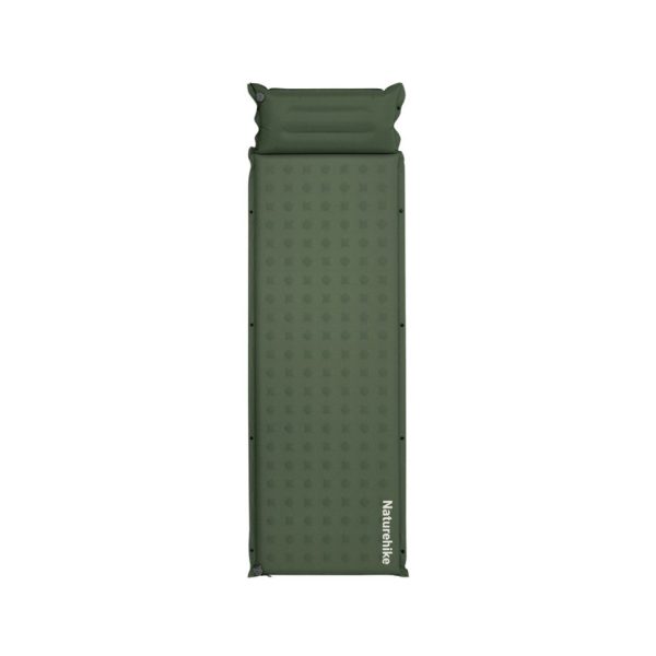 Матрац туристичний із подушкою, самонадувний одномісний Naturehike CNK2550WS025, вологостійкий, 200х65х6 см, зелений