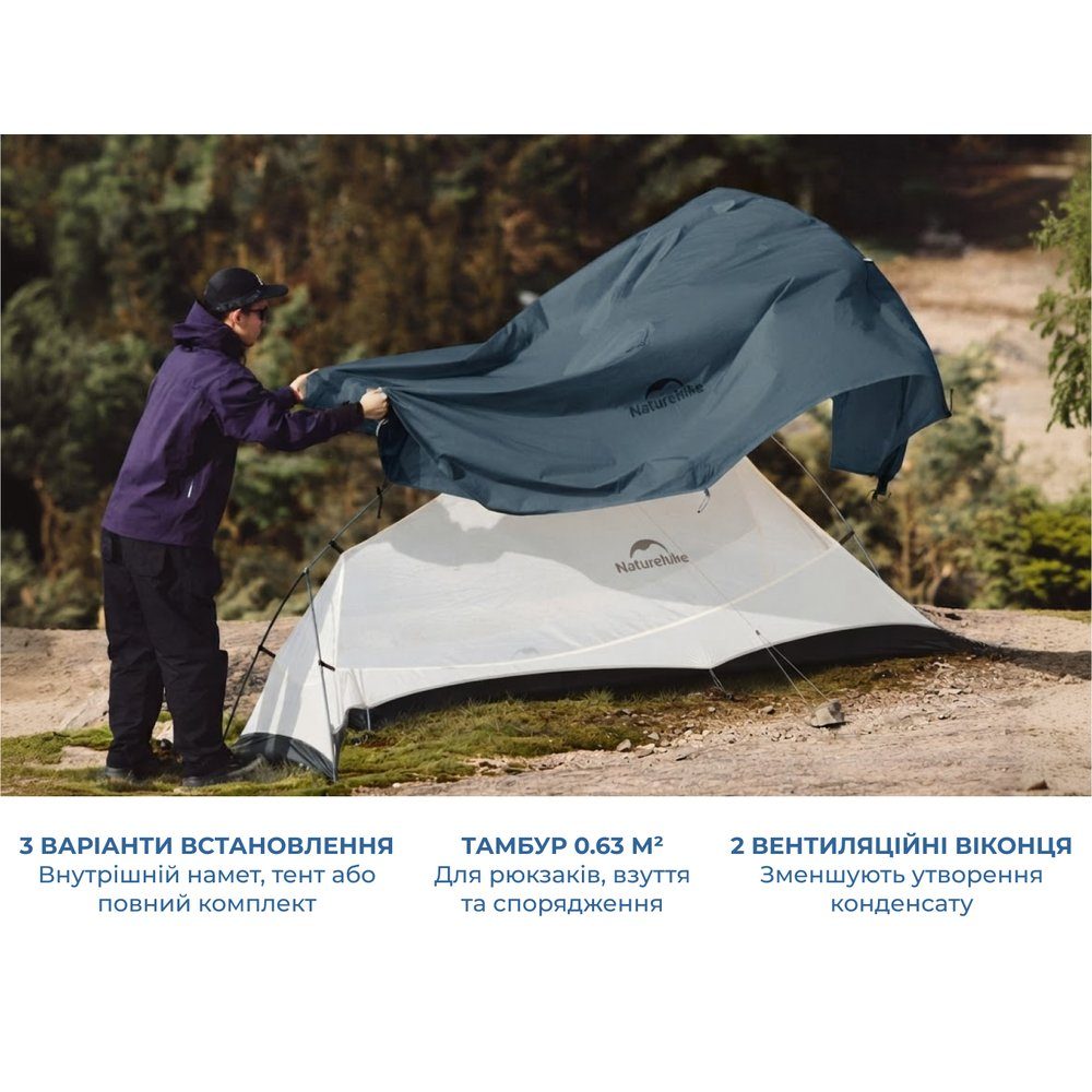 Намет надлегкий двомісний Naturehike Cloud Up Pro CNK2350WS020, 20D, блакитний 5