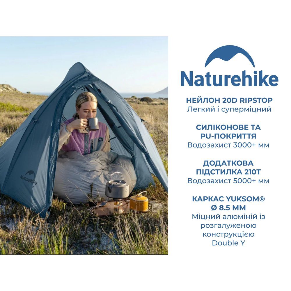 Намет надлегкий двомісний Naturehike Cloud Up Pro CNK2350WS020, 20D, блакитний 6