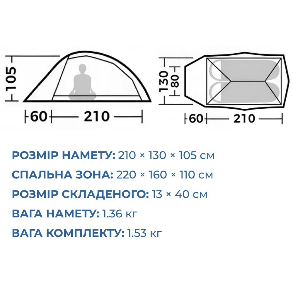 Намет надлегкий двомісний Naturehike Cloud Up Pro CNK2350WS020, 20D, блакитний 7