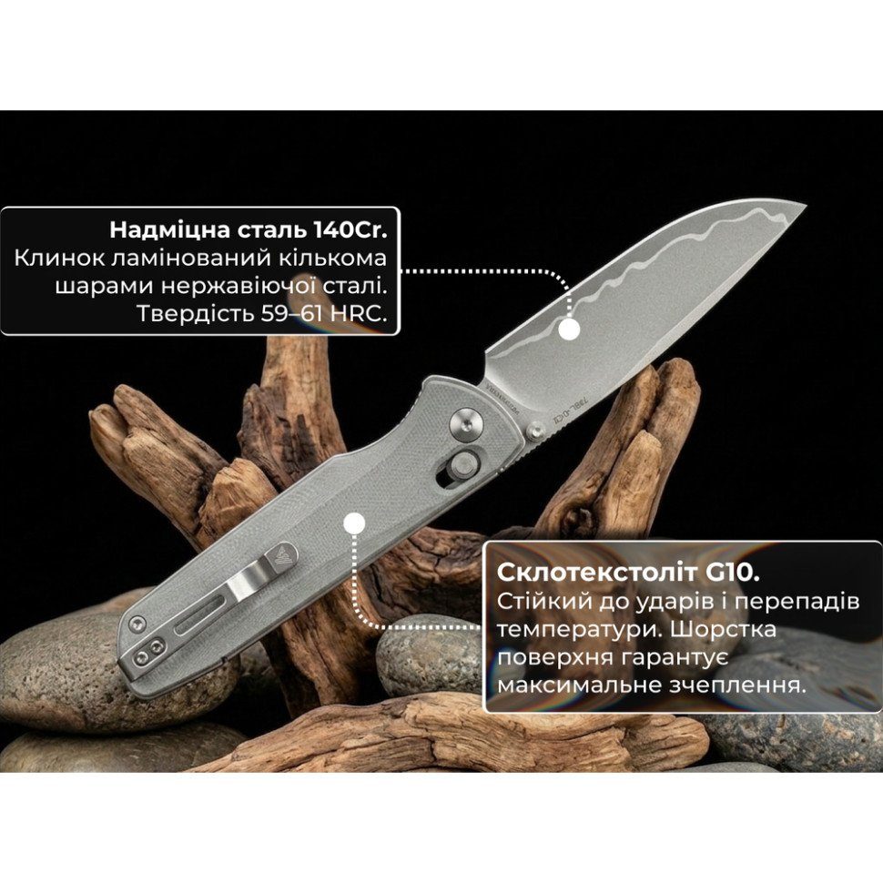 Ніж складаний туристичний SRM Terrier 258L-GK2 (9.3 см) 140Cr / G10 сірий 11