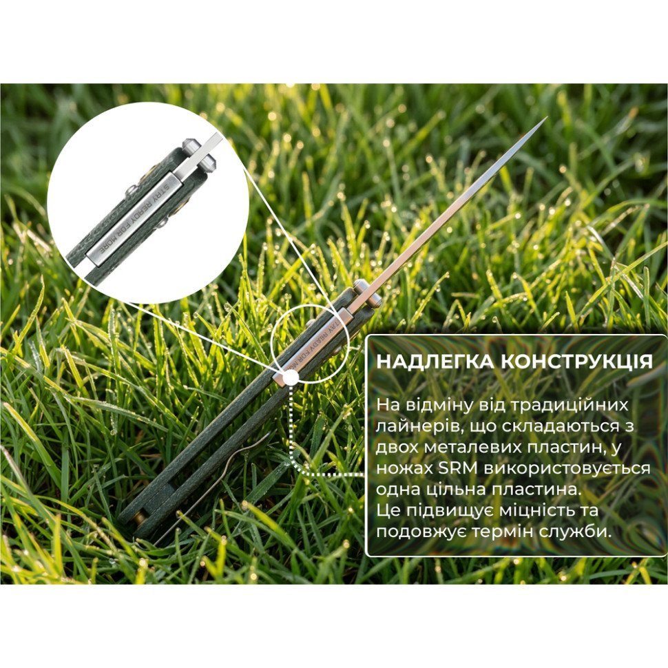 Ніж складаний туристичний SRM Medal 255L-MG3 (8.2 см) 140Cr / Micarta зелений 12