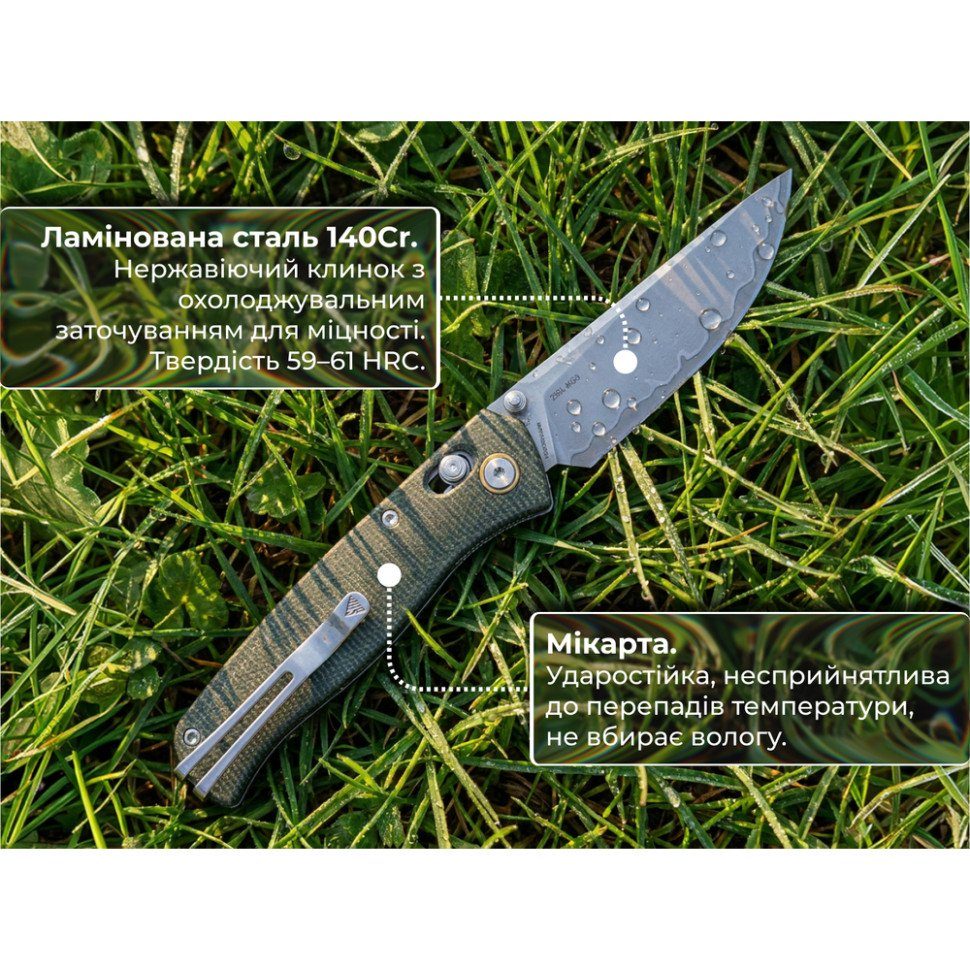 Ніж складаний туристичний SRM Medal 255L-MG3 (8.2 см) 140Cr / Micarta зелений 11