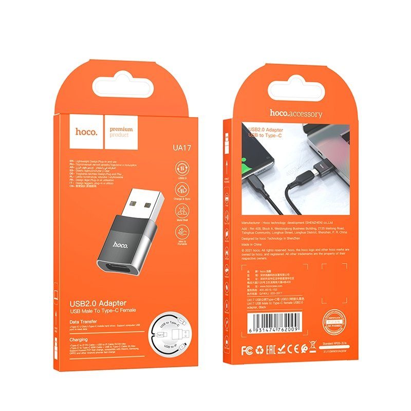 Перехідник Hoco UA17 USB Male to Type-C female USB2.0 adapter 2