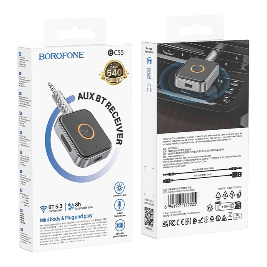 FM-трансмітер Borofone BC55 AUX Receiver/Bluetooth 5.3/Battery 150mAh 2