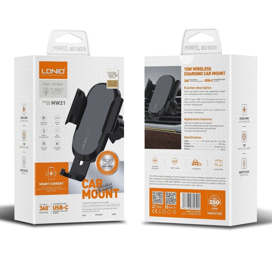 Автомобільний зарядний пристрій - автотримач LDNIO MW21 Wireless 15W 2