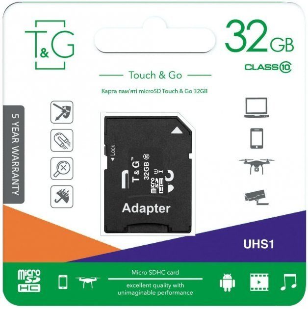 Карта Пам'яті T&G MicroSDHC 32gb UHS-1 10 Class & Adapter