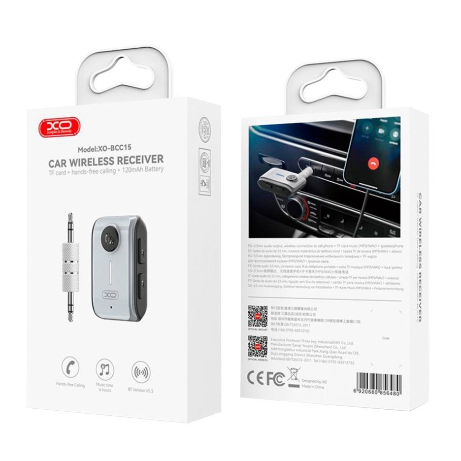 FM-трансмітер XO BCC15 AUX Receiver/Bluetooth 5.3/TF/Battery 120mAh 2