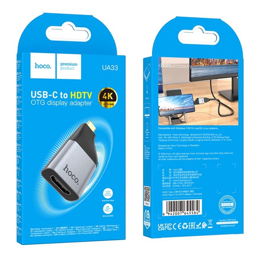 Перехідник Hoco UA33 Type-C to HDTV 4K 30Hz 2