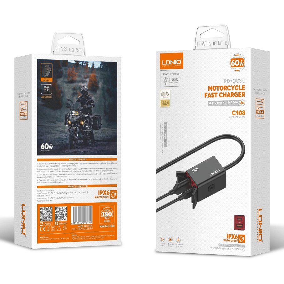 Мото Інвертор LDNIO C108 1USB/1USB-C 60W+Type-C to Type-C 2