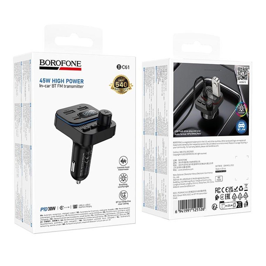 FM-трансмітер BC61 USB-C PD30W+USB-A 15W/BT5.4 Total 45W 2