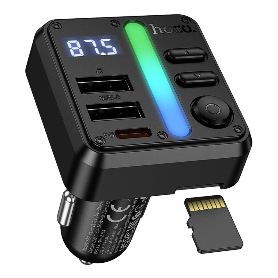FM-трансмітер Hoco E89 USB-C PD30W+USB 15W/TF/BT5.4 Total 45W 3