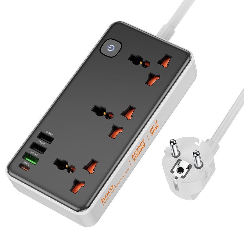 Мережевий Подовжувач Hoco AC8A 1USB-C / 3USB-A QC/PPS/PD30W / 3 Sockets 1.5m 5