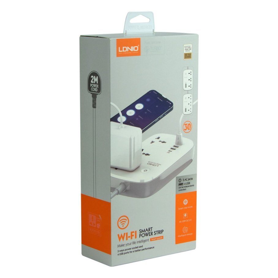 Мережевий Подовжувач LDNIO SCW3451 1USB-C PD30W / 3USB-A QC18W / 3 Sockets /WiFi 2m 2