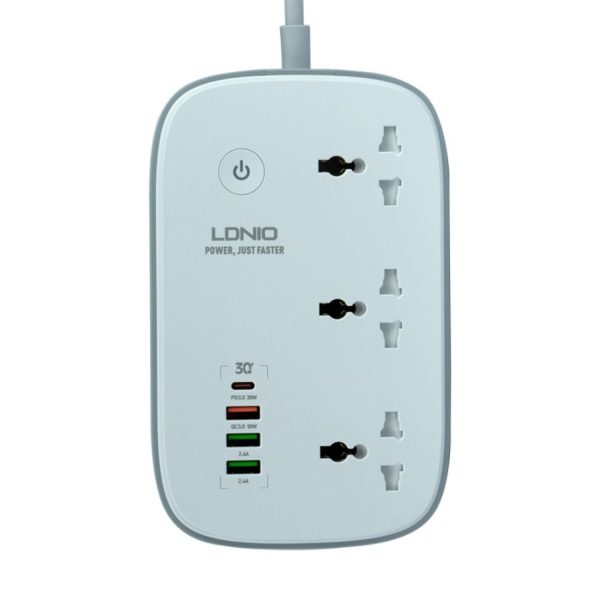 Мережевий Подовжувач LDNIO SCW3451 1USB-C PD30W / 3USB-A QC18W / 3 Sockets /WiFi 2m