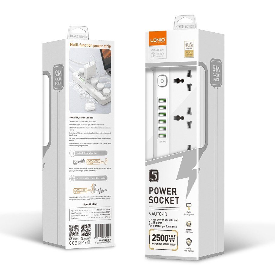 Мережевий подовжувач LDNIO SC5614 6USB-A / 5 Sockets 2m 2