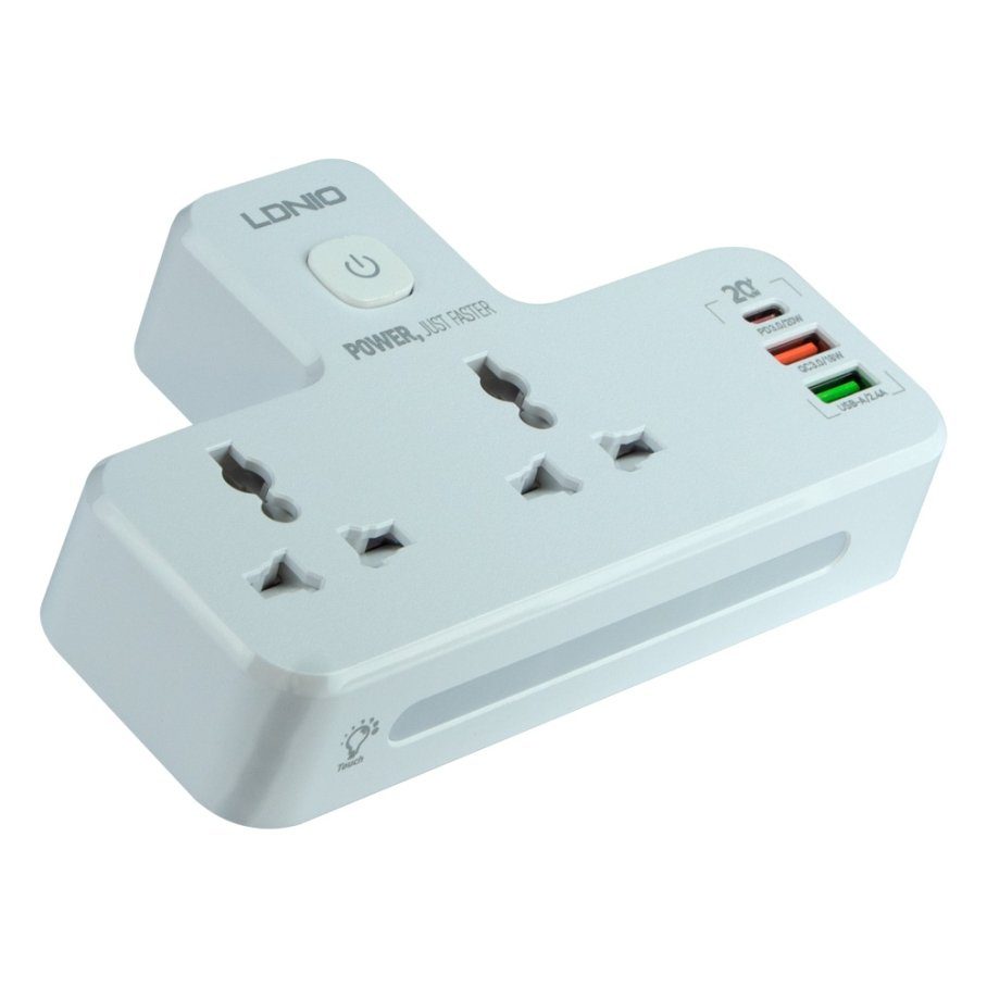 Мережевий Перехідник із Нічником LDNIO SC2311 1USB-C / 2USB-A QC/PD20W / 2 Sockets/ Led lamp