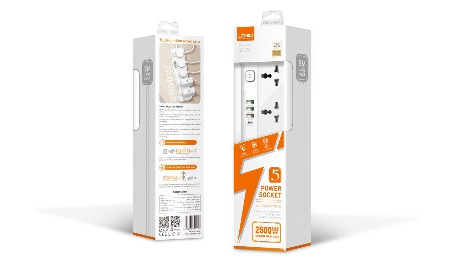 Мережевий Подовжувач LDNIO SC5415 1USB-C PD20W / 3USB-A QC18W / 5 Sockets 2m 2