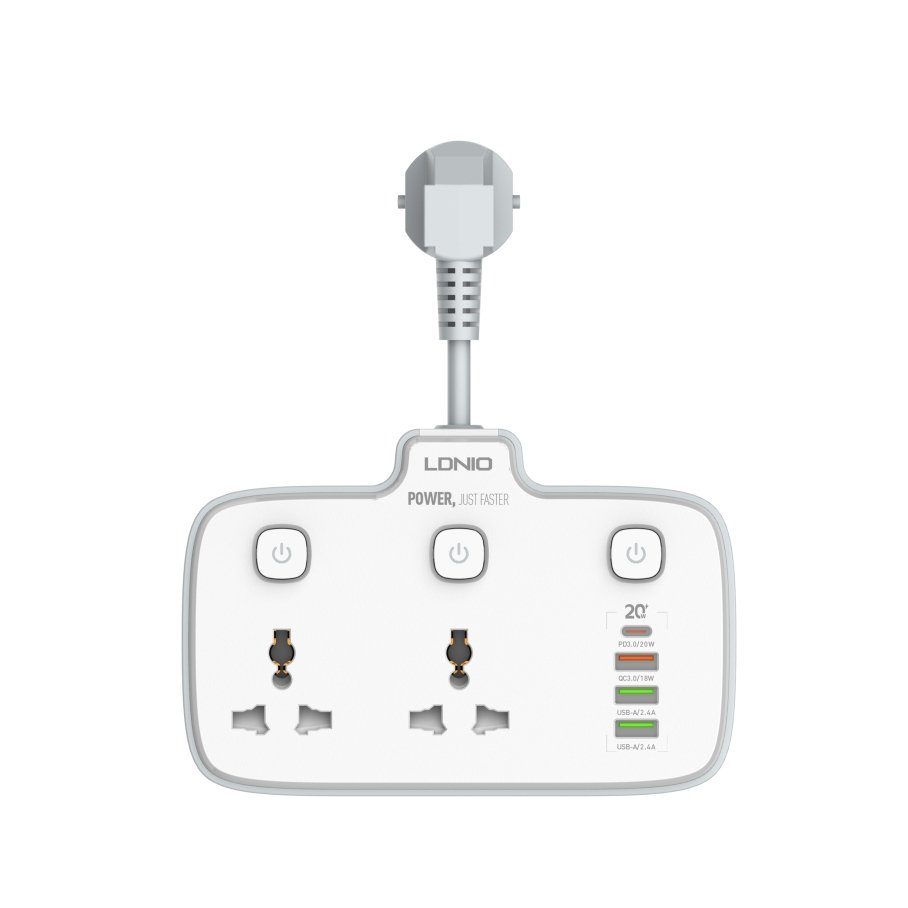 Мережевий Подовжувач LDNIO SC2413 1USB-C / 3USB-A QC/PD20W / 2 Sockets