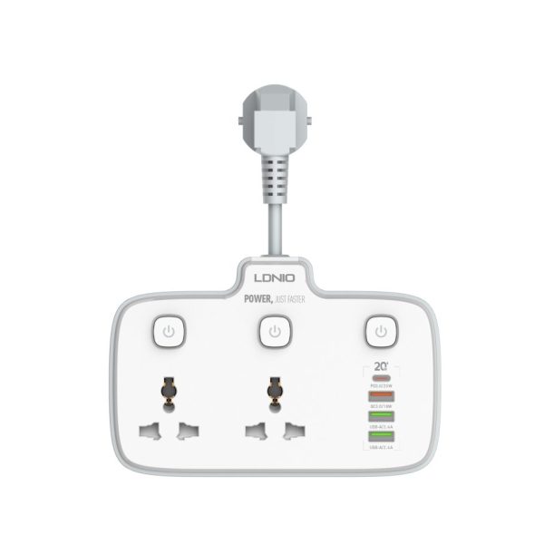 Мережевий Подовжувач LDNIO SC2413 1USB-C / 3USB-A QC/PD20W / 2 Sockets