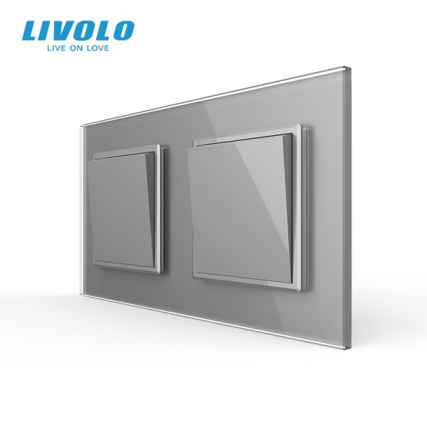Вимикач універсальний 2-клавішний (1-1) LIVOLO сірий скло