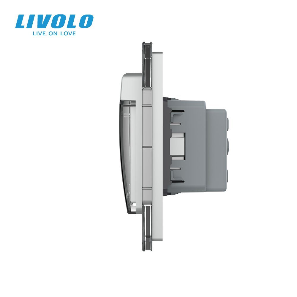 Сенсорний димер LIVOLO з двома розетками IP44, сірий, скло, 16A 230V, із заземленням, шторки 2