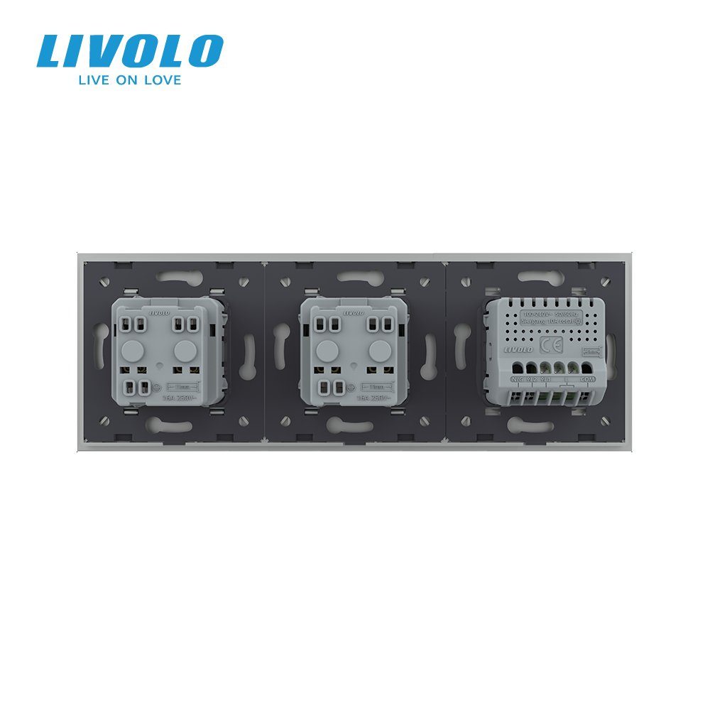 Сенсорний димер LIVOLO з двома розетками IP44, сірий, скло, 16A 230V, із заземленням, шторки 4
