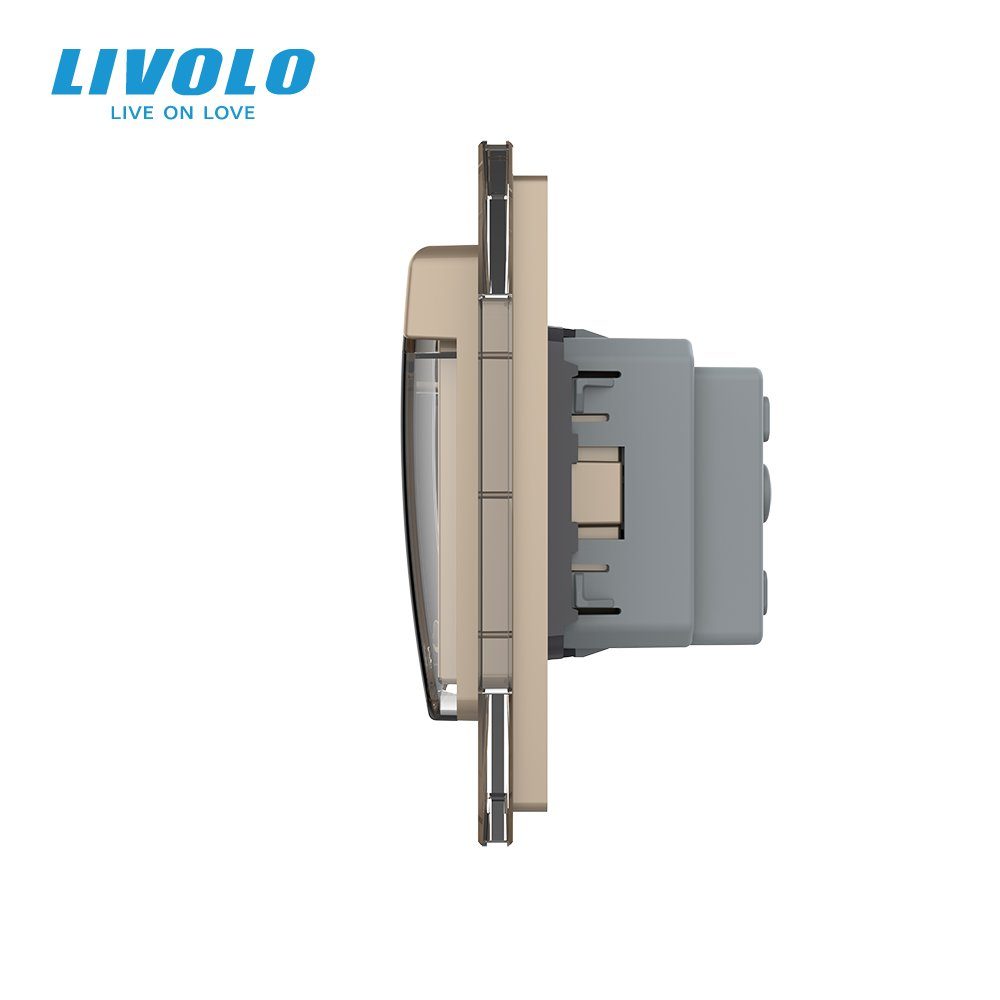Сенсорний димер LIVOLO з двома розетками IP44, золотий, скло, 16A 230V, із заземленням, шторки 2