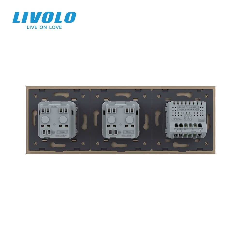 Сенсорний димер LIVOLO з двома розетками IP44, золотий, скло, 16A 230V, із заземленням, шторки 4
