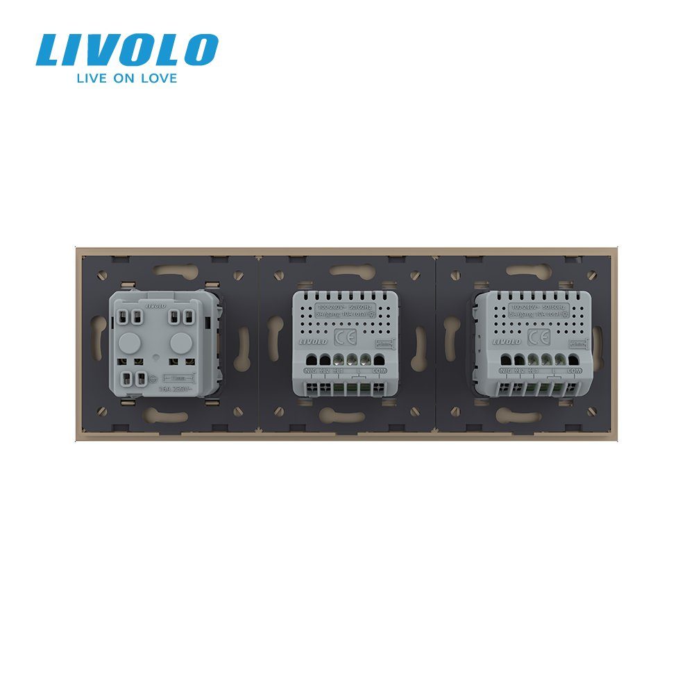 Сенсорний димер LIVOLO 2 сенсори (1-1) з розеткою IP44, кришка, 16A 230V, заземлення, золото скло 4