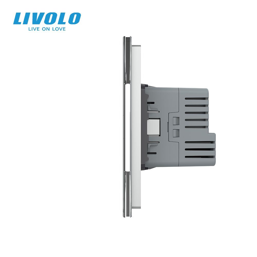 Сенсорний димер LIVOLO 3 сенсори (1-2) з розеткою з USB Type-C 18Вт, 16A 230V, заземлення, сірий скло 2