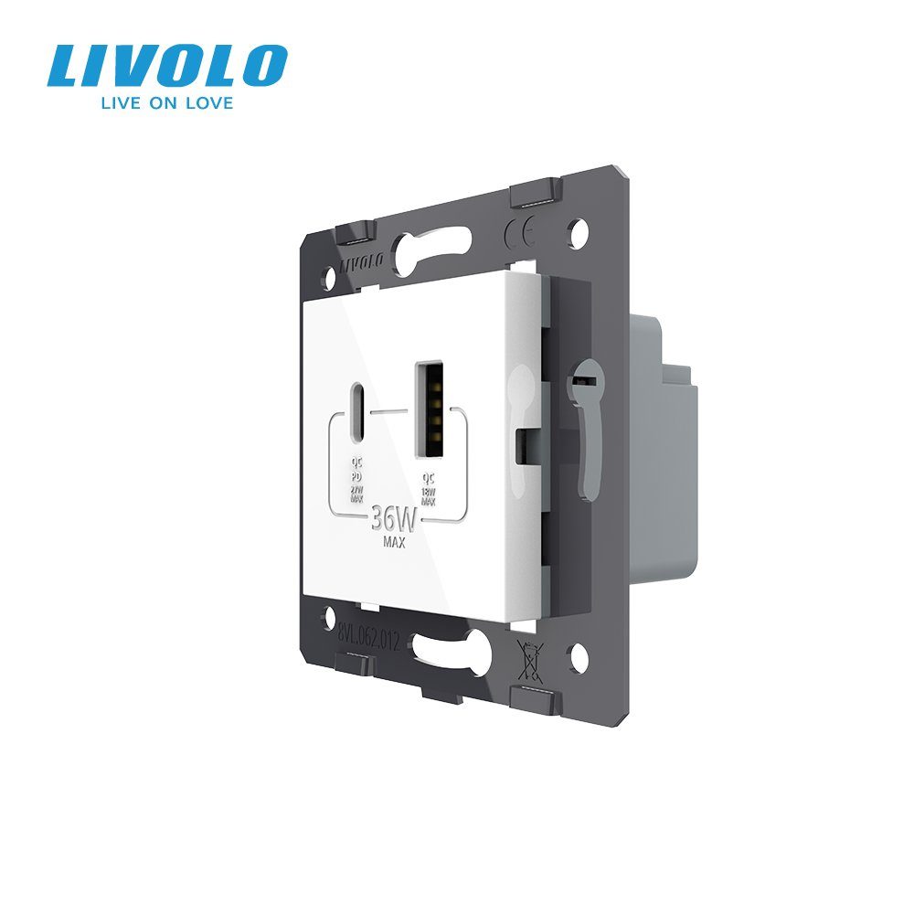 Розетка USB-A та USB-C LIVOLO з Power Delivery 36Вт, настінна, дизайнерська
