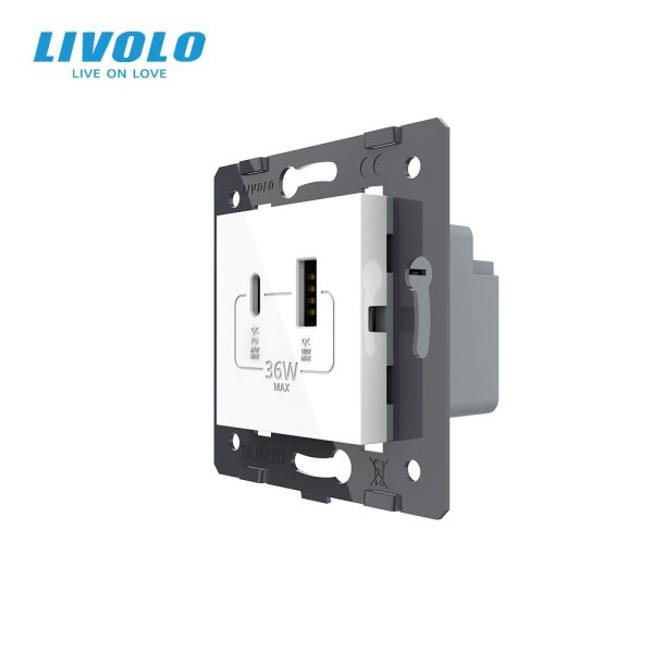 Розетка USB-A та USB-C LIVOLO з Power Delivery 36Вт, настінна, дизайнерська