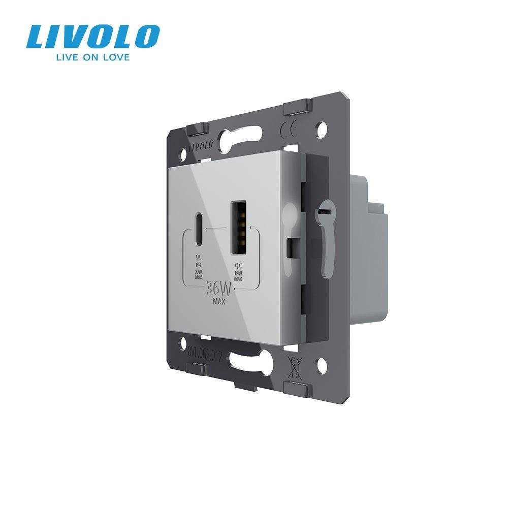 Розетка USB-A та USB-C LIVOLO з Power Delivery 36Вт, настінна, дизайнерська