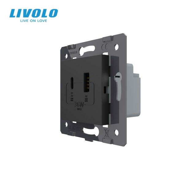 Розетка USB-A та USB-C LIVOLO з Power Delivery 36Вт, настінна, дизайнерська