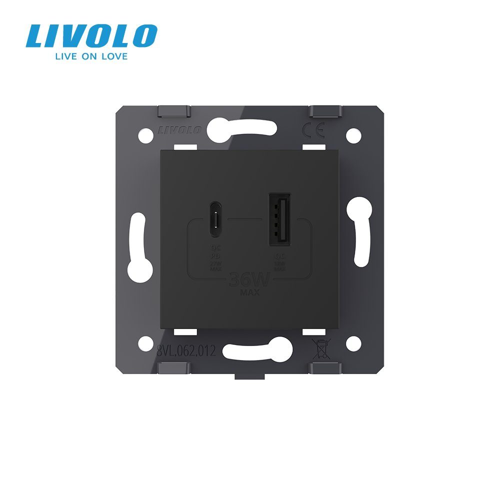 Розетка USB-A та USB-C LIVOLO з Power Delivery 36Вт, настінна, дизайнерська 3