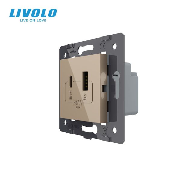 Розетка USB-A та USB-C LIVOLO з Power Delivery 36Вт, настінна, дизайнерська