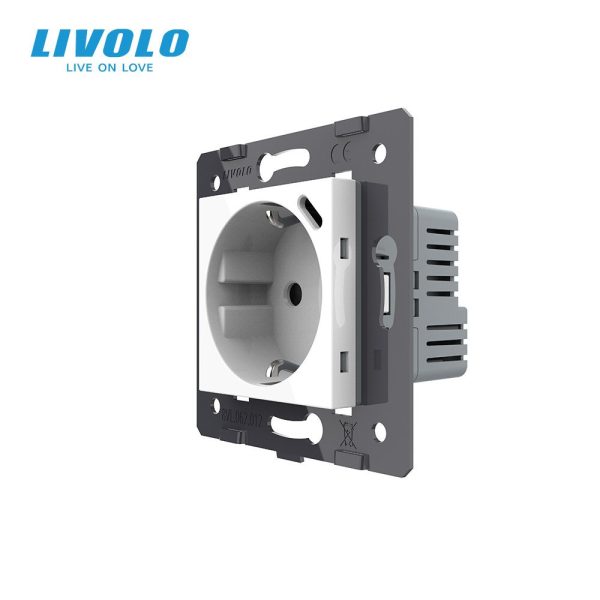 Електрична розетка з USB Type-C 18 Вт для зарядки, LIVOLO біла, з заземленням, 250 В 16 А