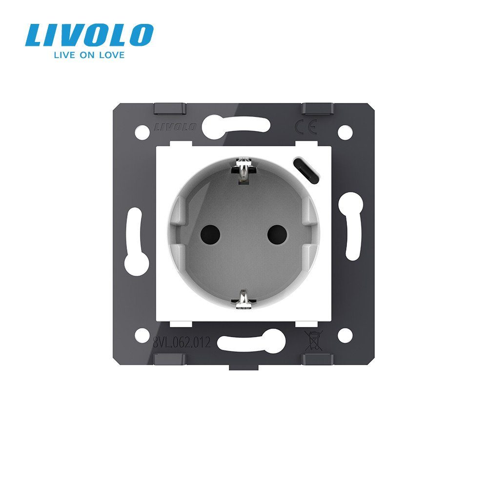 Електрична розетка з USB Type-C 18 Вт для зарядки, LIVOLO біла, з заземленням, 250 В 16 А 3