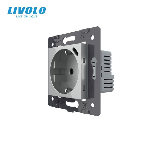 Електрична розетка з USB Type-C 18 Вт для зарядки, LIVOLO сіра, з заземленням, 250 В 16 А