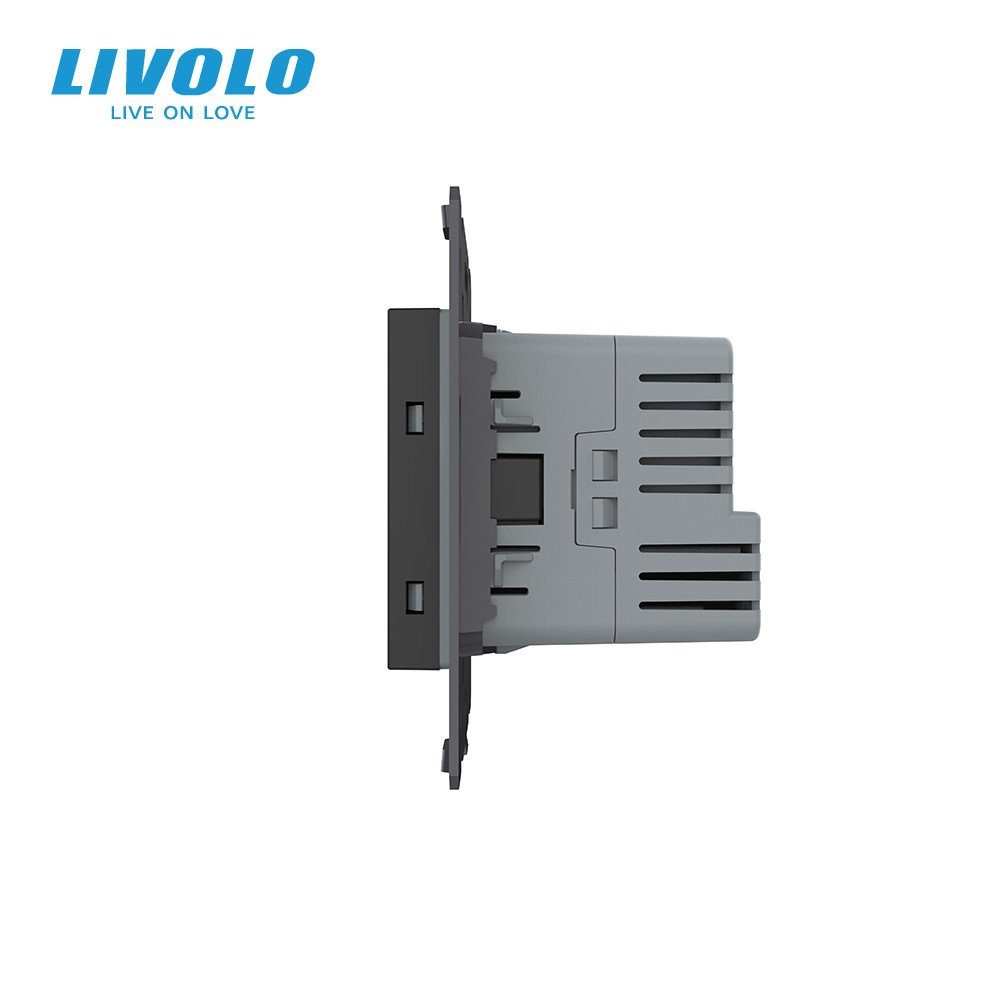 Електрична розетка з USB Type-C 18 Вт для зарядки, LIVOLO чорна, з заземленням, 250 В 16 А 2